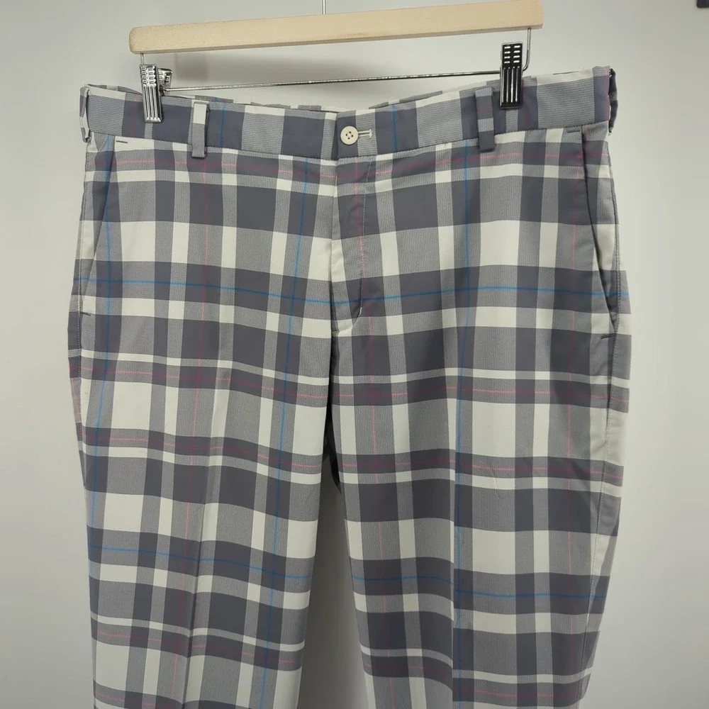 Nike Golf Pants Men 35x32‎ Gray Plaid Tour Performance Khaki Dri-FIT Stretch